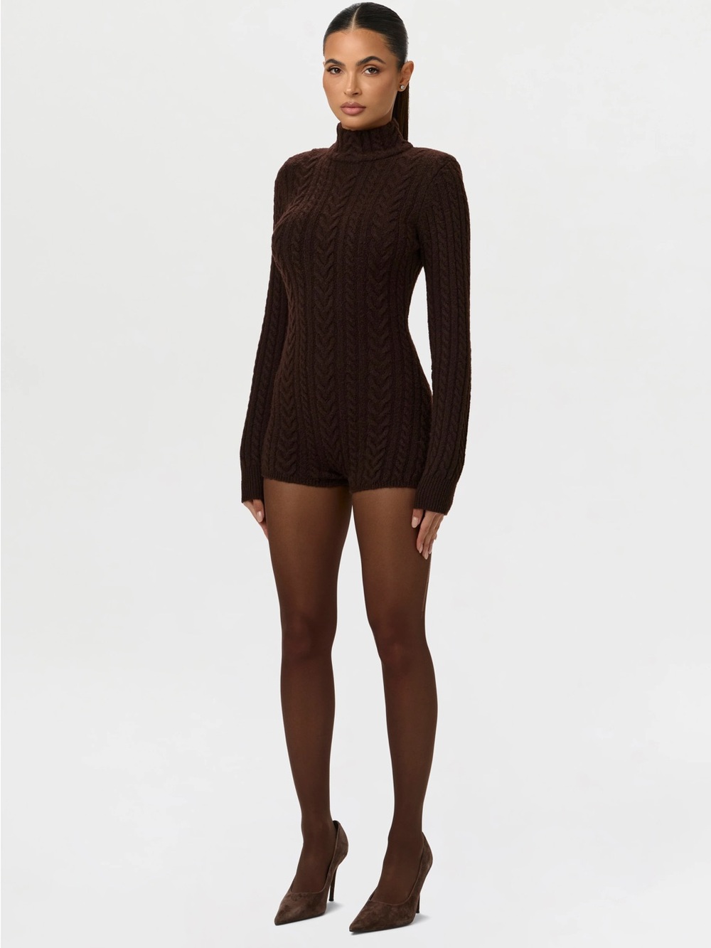 NWT naked wardrobe Chocolate Brown Cable Knit romper | Size M | $128 MSRP